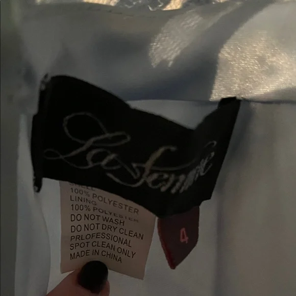 La Femme Light Blue Lace Prom Dress - Picture 6 of 8